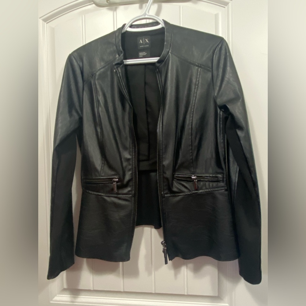 Woman’s black Armani exchange faux leather jacket size medium